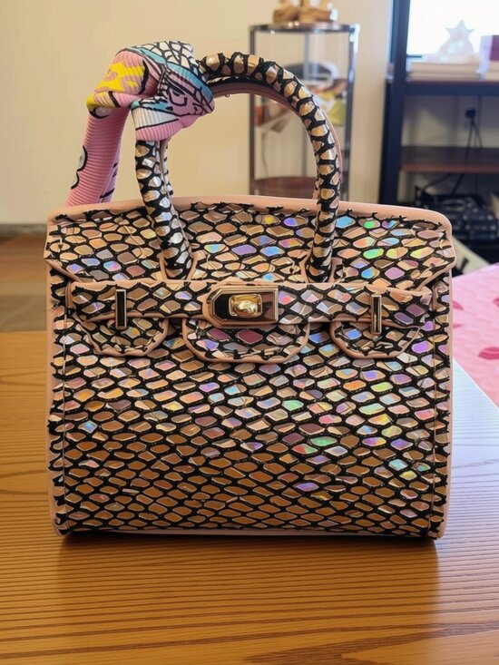 Source Unknown Handbags - Source Unknown Pink Holographic Mini Tote with Black Accents